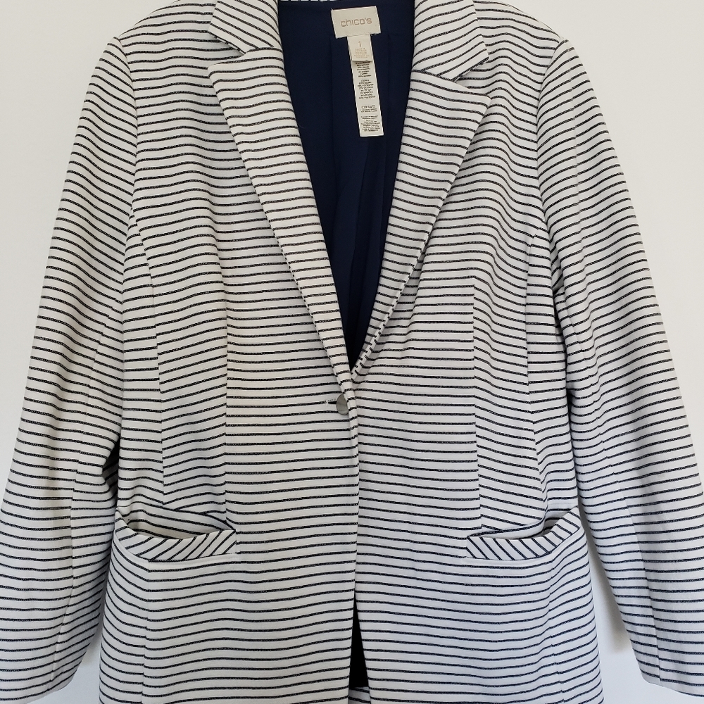 Chicos Striped Knit Boyfriend Blazer, Size 1